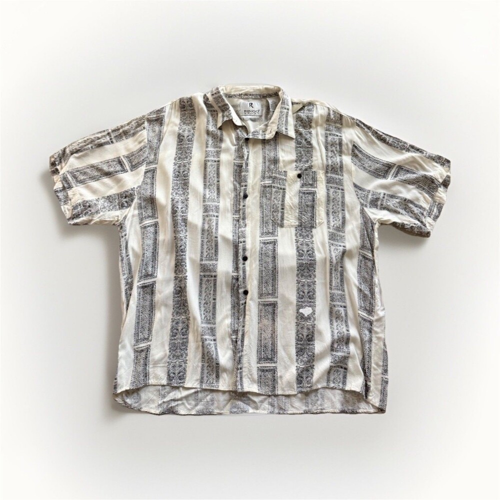 VTG Ringo Sport Men’s 2X Rayon Geometric White/Black Short Sleeve Button-Up